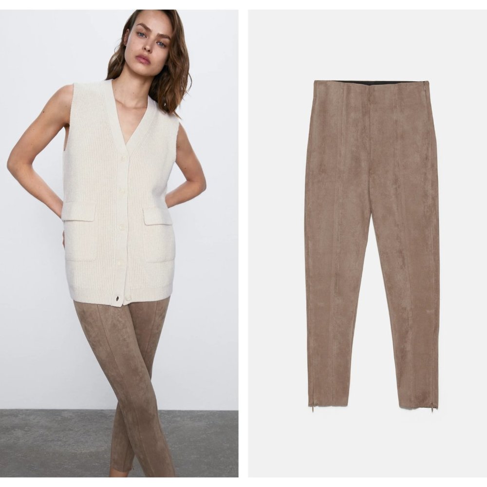 ZARA Faux Suede Leggings Camel Tan